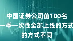 中国证券公司前100名与第一季一次性全部上线的方式不同